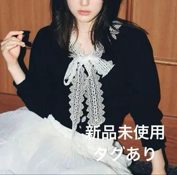 미사용 새상품 SNIDEL 레이스 보타이 가디건 BLACK