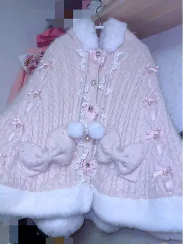 LIZLISA 리즈리사 퍼 판초 핑크