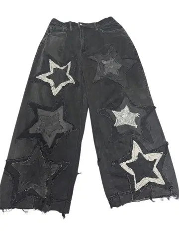 블랙 데님 팬츠 리메이크 데님 별 모양 Y2K 그런지