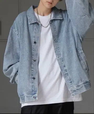 네이비 데님 블루종 자켓 빅 실루엣 스카이블루 L 남녀 공용