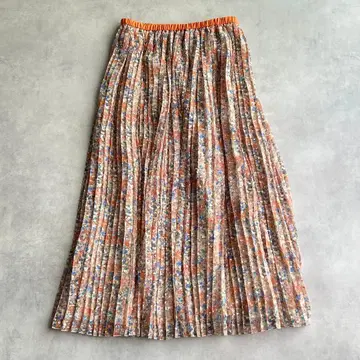 드로어 플라워 프린트 플리츠 스커트 실크 정가 15만