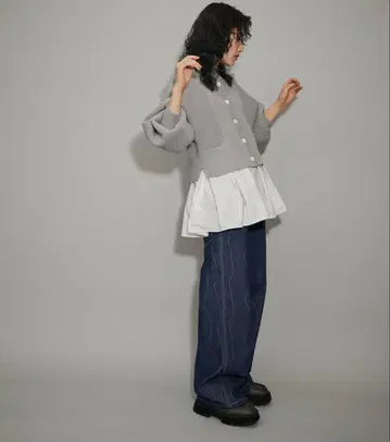 ADAM ET ROPE' 페플럼 콤비 니트 가디건