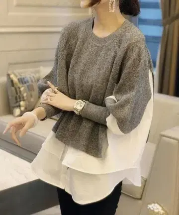 그레이 레이어드 니트탑 XL