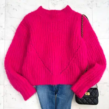 새상품급 론 헤르만 키드 모헤어 니트 하트 크루넥 쇼킹 핑크