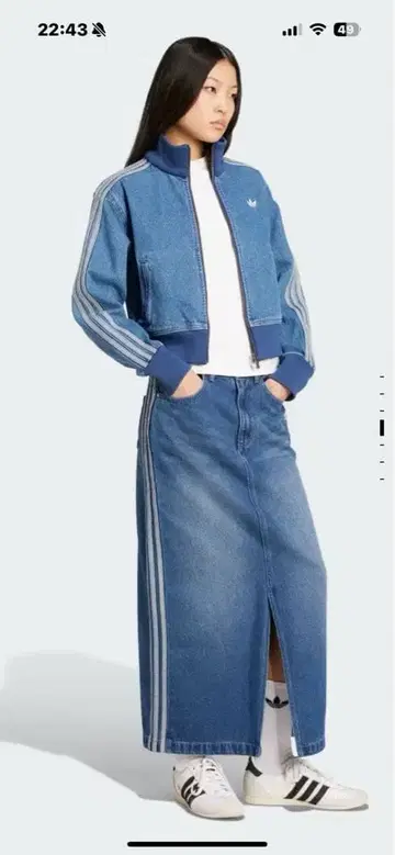 아디컬러 쓰리 스트라이프 데님 펜슬 스커트