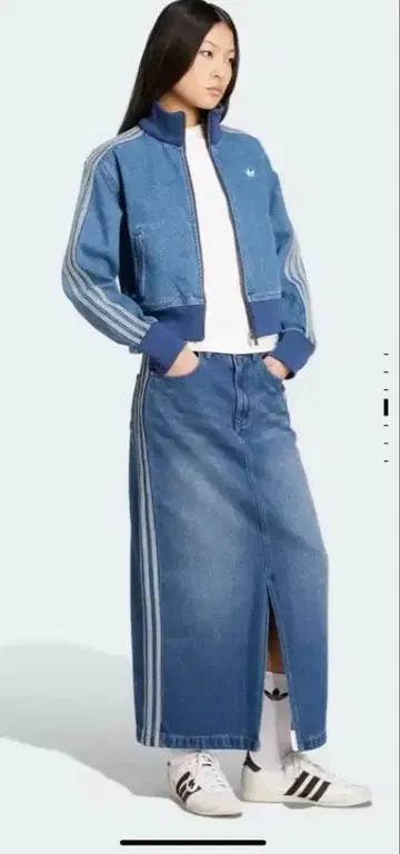 아디컬러 쓰리 스트라이프 데님 펜슬 스커트