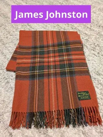 James Johnston 램스울 머플러 오렌지 계열 체크 무늬