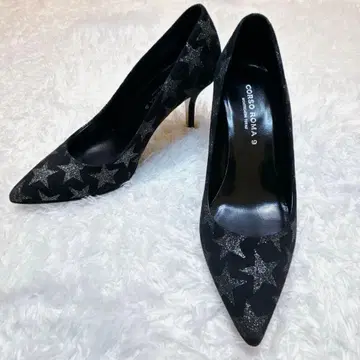 CORSO ROMA 9 별 패턴 스웨이드 펌프스 23.5cm 블랙