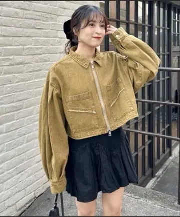 새상품 kastane 데님 더블 ZIP 크롭 자켓