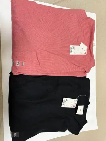 유니클로 소프트 니트 플리스 하이넥 T 3XL 핑크 블랙 긴팔 2장 세트