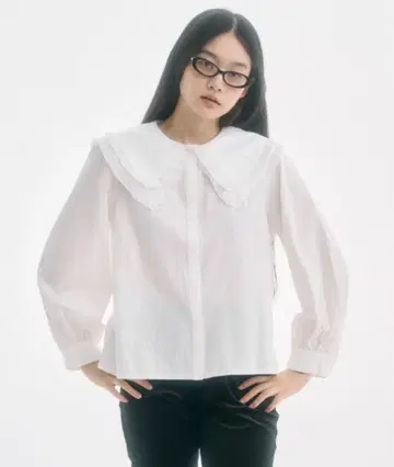 FEKETE 프릴 빅 칼라 셔츠 블라우스