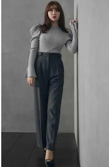 heriipto 핀 스트라이프 와이드 레그 팬츠 블랙 M