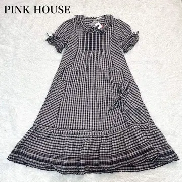 택 포함 새상품 2022 핑크하우스 체크 프릴 로운 원피스