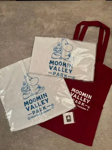 무민 밸리 파크 타월 2장과 토트백 핀 배지 세트
