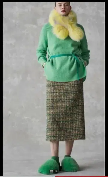 드로어 그린 트위드 스커트 36