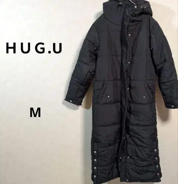 하그유 블랙 후드 부착 롱 코트 여성용 M 사이즈 /177