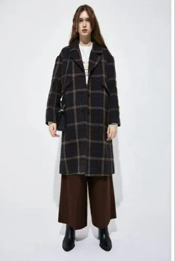 moussy 체스터 코트 체크 브라운 사이즈 1