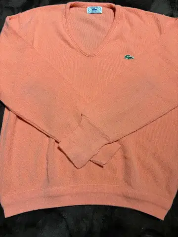 LACOSTE 오렌지 V넥 니트 스웨터 70~80s