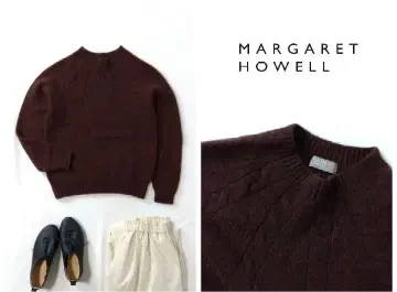 MARGARET HOWELL 울 카멜 구심편 케이블 니트