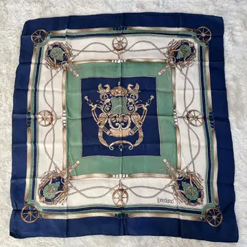 LOREDANO 로레다노 실크 100% 대형 스카프 문장 패턴 네이비