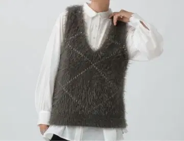 렙심 3.5 게이지 자카드 샤기 베스트