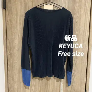 새상품 KEYUCA 배색 플리츠 티셔츠 상의 네이비 프리 사이즈