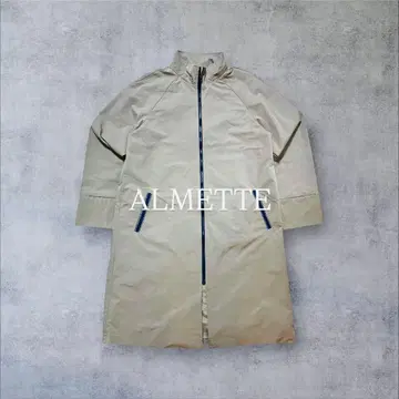 ALMETTE 베이지 풀 집업 나일론 롱 코트 M L 구제 의류
