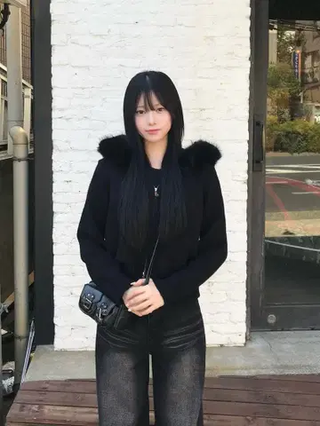 emmy 퍼 터치 후디 더블 지퍼 니트