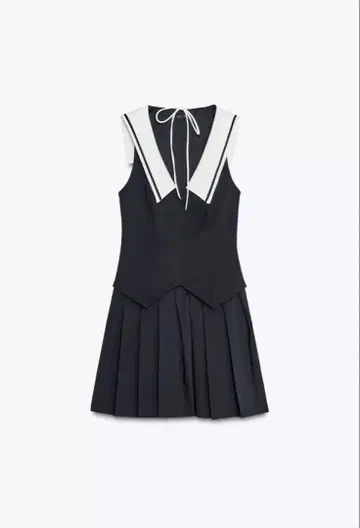 ZARA 박스 플리츠 숏 세일러 원피스 네이비