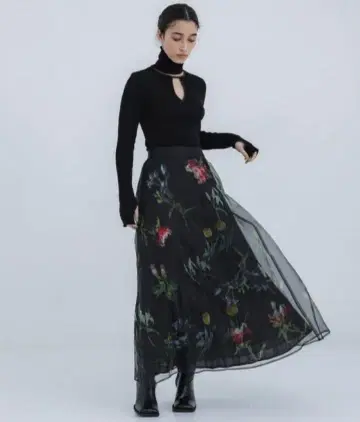 Ameri VINTAGE 플라워 프린트 쉬폰 플레어 스커트