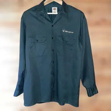 Dickies 워크 셔츠 긴팔 자수 로고 다크 그린 L