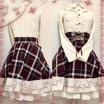 [ 2세트 ] 하이웨스트 체크 무늬 스커트, 블라우스 axesfemme