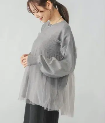 [ 새상품 ] 글로벌 워크 멜티 튤 도킹 니트 그레이 M