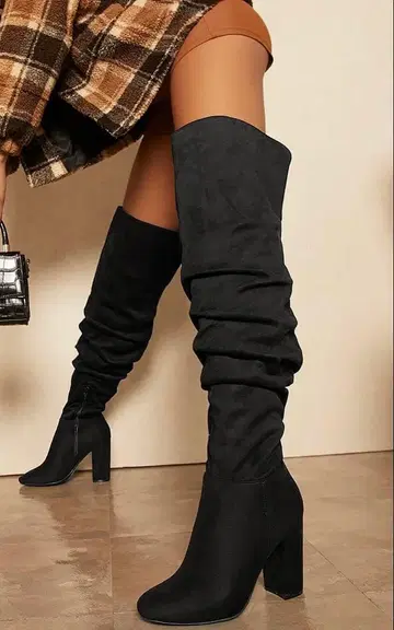 블랙 스웨이드 롱 부츠