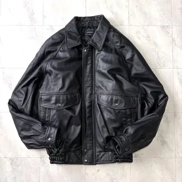 [ 빈티지 ] A-2 타입 램 가죽 숏 지퍼 블루종 XL 블랙