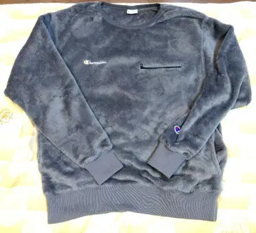 Champion 플리스 맨투맨 M 그레이 가슴 포켓 부착