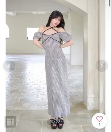 [ Darich ] 파이핑 체크 롱 원피스 ( 블랙 )