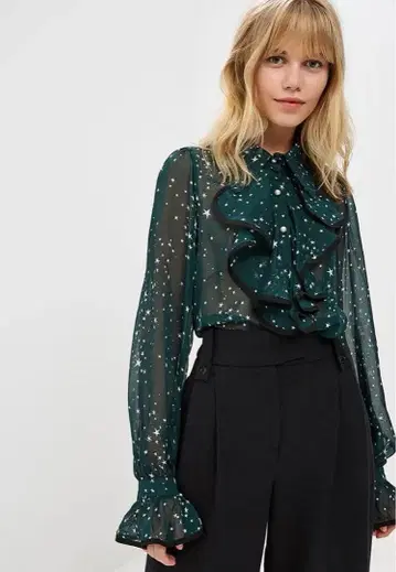 시스터 제인 그린 별 프릴 블라우스 긴팔