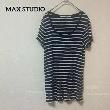 MAX STUDIO 네이비와 화이트 스트라이프 반팔 티셔츠