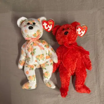 Ty 봉제 인형 플라워 패턴 레드 비니 베이비즈 2체 세트