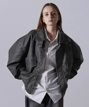 [ CLEL ] 빈티지 디자인 인조 가죽 블루종