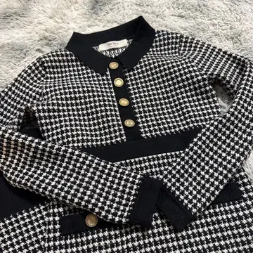 하립투 니트 원피스 머메이드 하운드투스 체크 긴팔 S