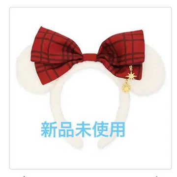 디즈니 크리스마스 리루린린 머리띠 체크 무늬 리본 포함