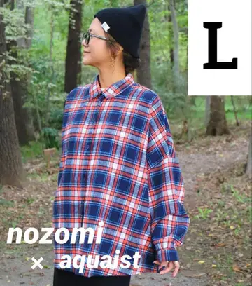 새상품 시마무라 nozomi 오버 사이즈 체크 셔츠 오렌지 L