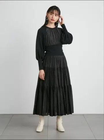 릴리 브라운 니트 도킹 플리츠 원피스 블랙 F