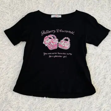 갤러리 비스콘티 로고 자수 스팽글 비쥬 T셔츠 리브 블랙