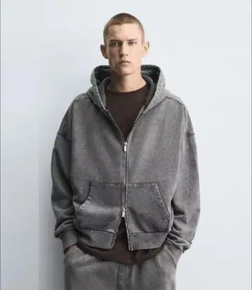 [ 빈티지 가공 ] 더블 집업 후드티 차콜 그레이