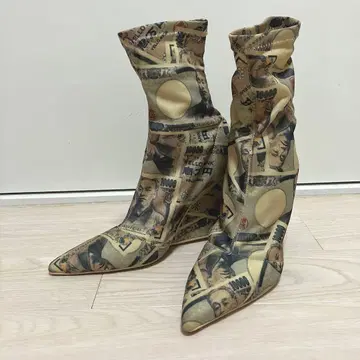 YELLO 지폐 패턴 만엔 삭스부츠 숏부츠 웨지솔 S