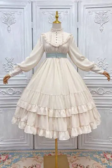 Little Dipper/원피스 긴팔(롱 기장), 굵은 리본, 미색