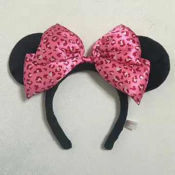 Disney 머리띠 표범 무늬 핑크 리본